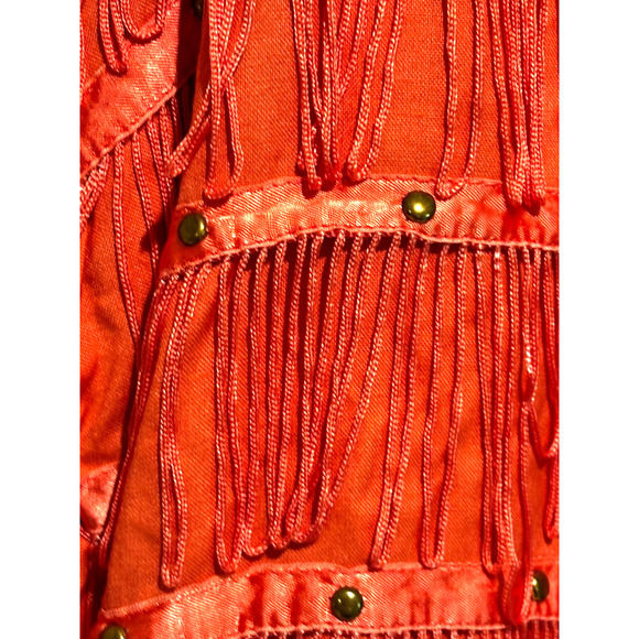 Cowgirl Rock Dance Tassel Fringe studs Jacket top Zip Coral sz L Retro Funky - Picture 4 of 10